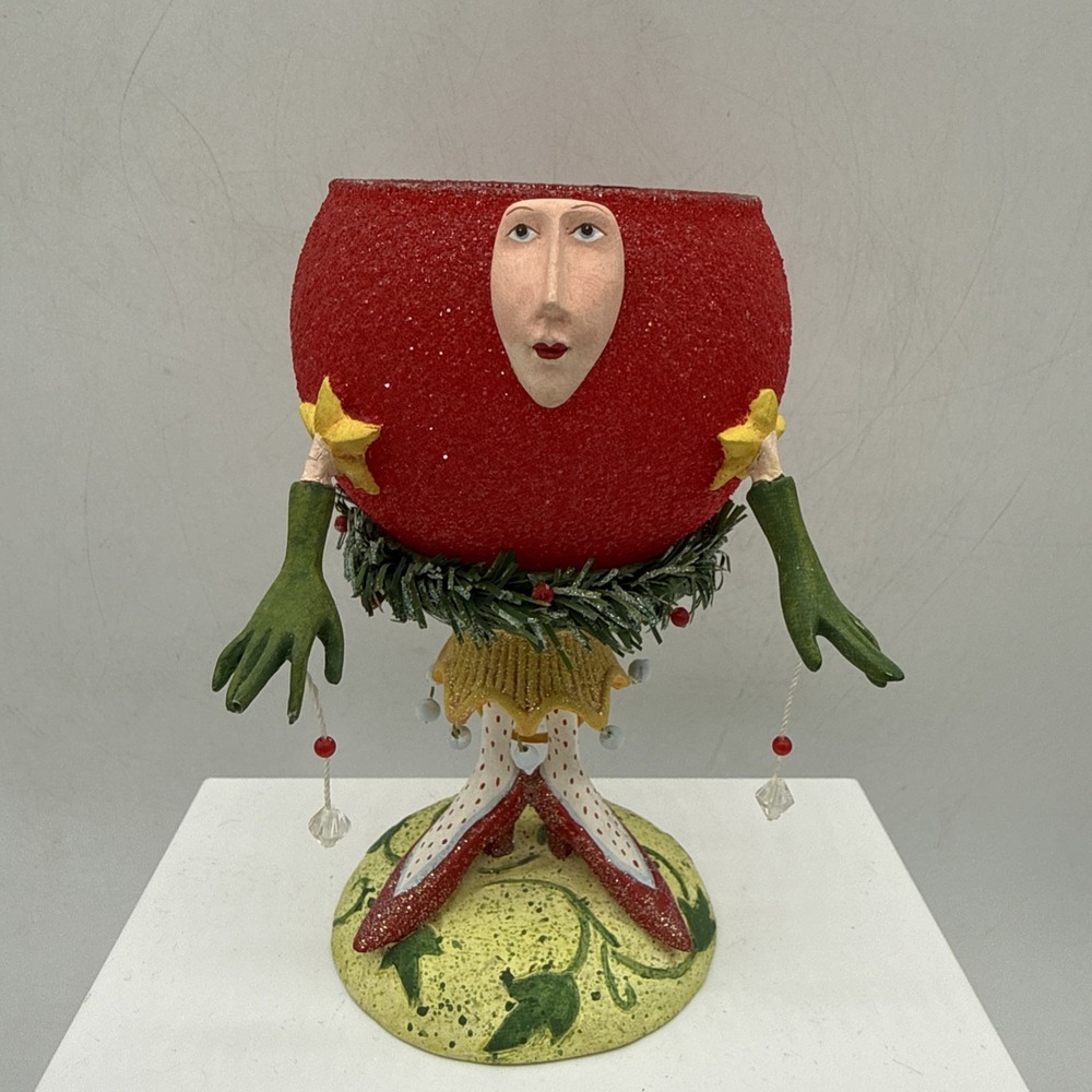 Department 56 Krinkles Woman Face Christmas Candle Holder 5.5" Tall (Small Flaw)